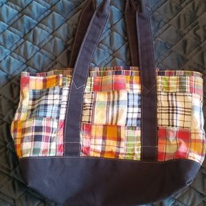 Madras plaid canvas purse